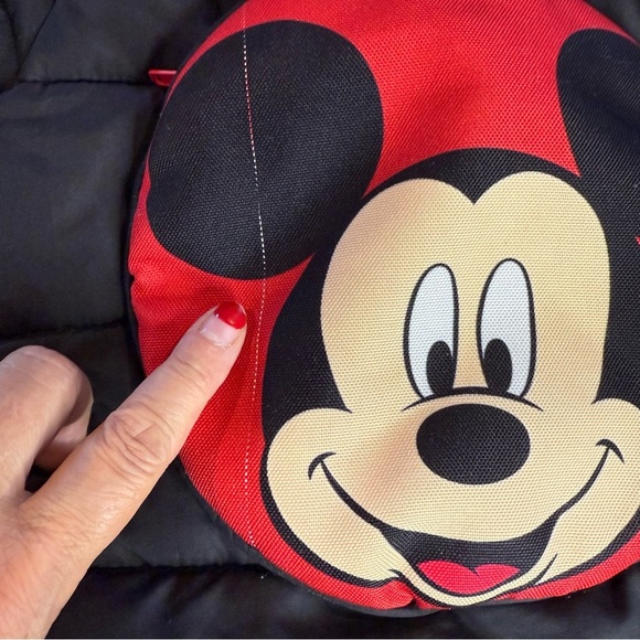 Disney Winter Coat & Mickey Stuffy, Kids Black Red Hooded Puffer Backpack Sz 2T - Picture 11 of 16